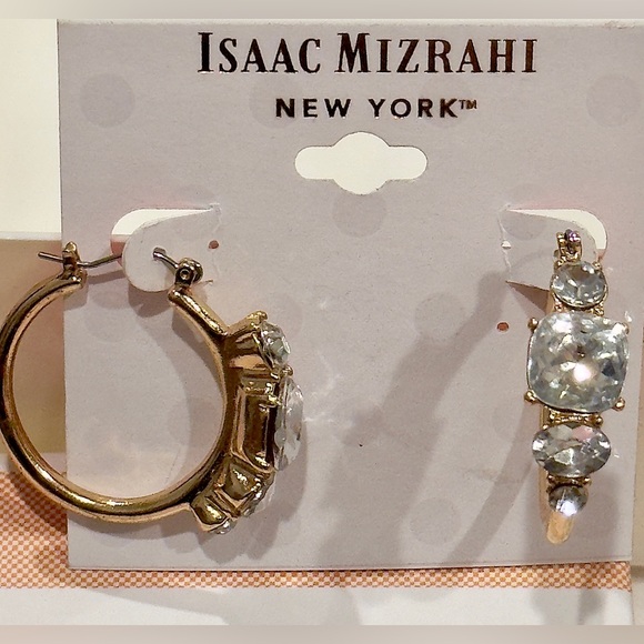 ISAAC MIZRAHI Gold Tone Crystal Hoop Earrings - Picture 8 of 8